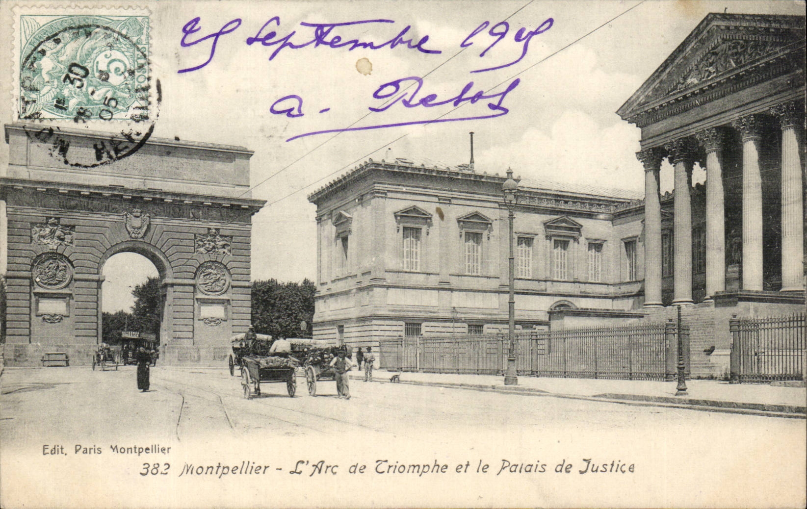 Montpellier - L'Arc de Triomphe et le Palais de Justice - pli - CPA 