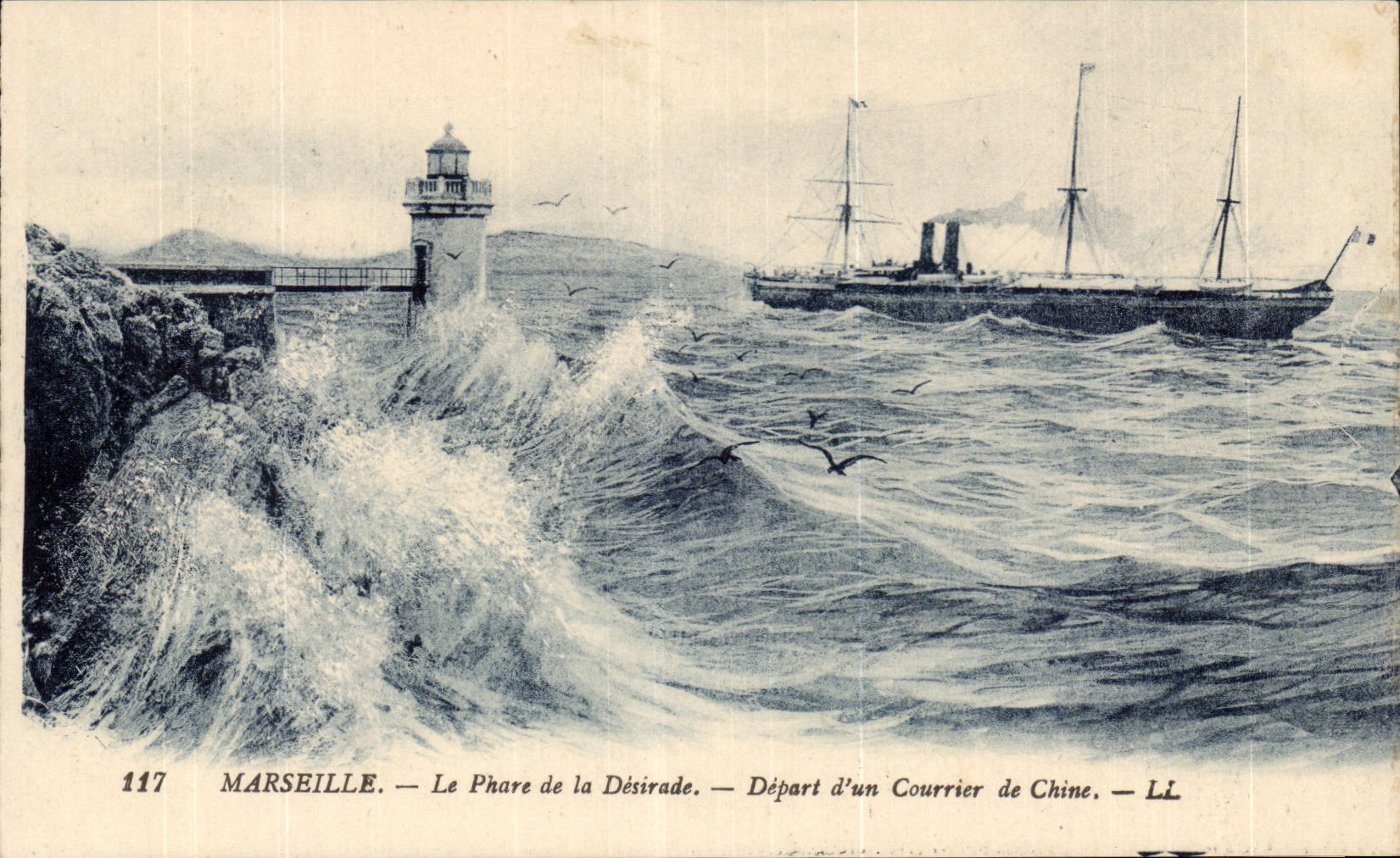 Marseille CPA Phare de la Desirade Depart d'un courrier de Chine (China lighthouse phare)