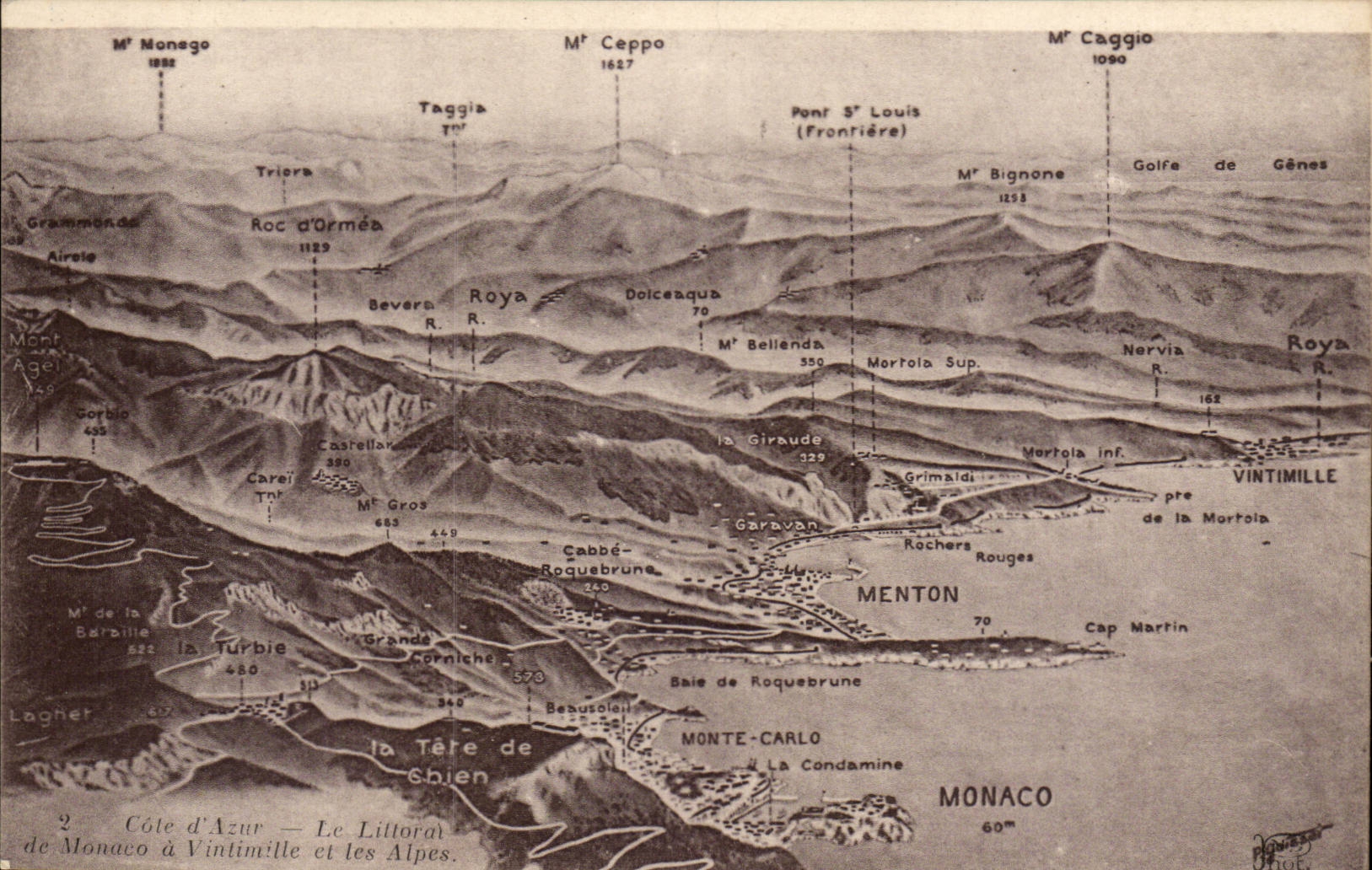 CPA the littoral of Monaco has Vintimille and the Alps