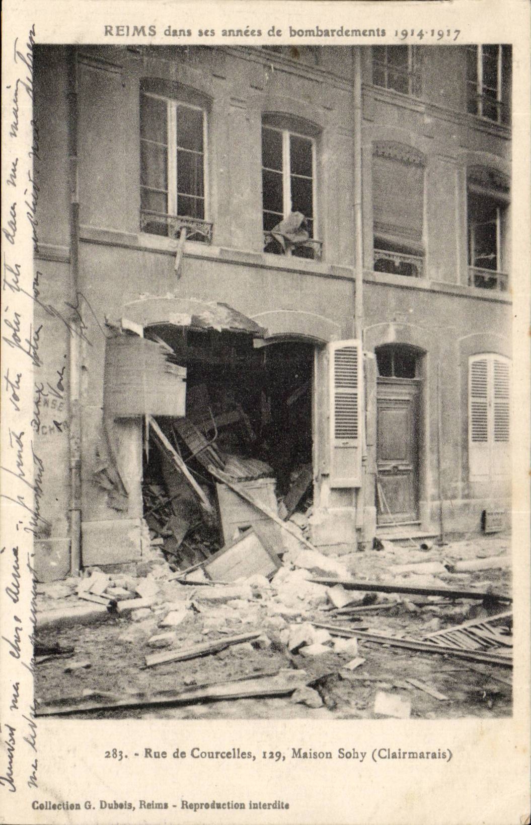 Reims CPA in seinen Jahren der Bombardierung Strasse Courcelles 129 des Hauses Sohy (Clairmarais)