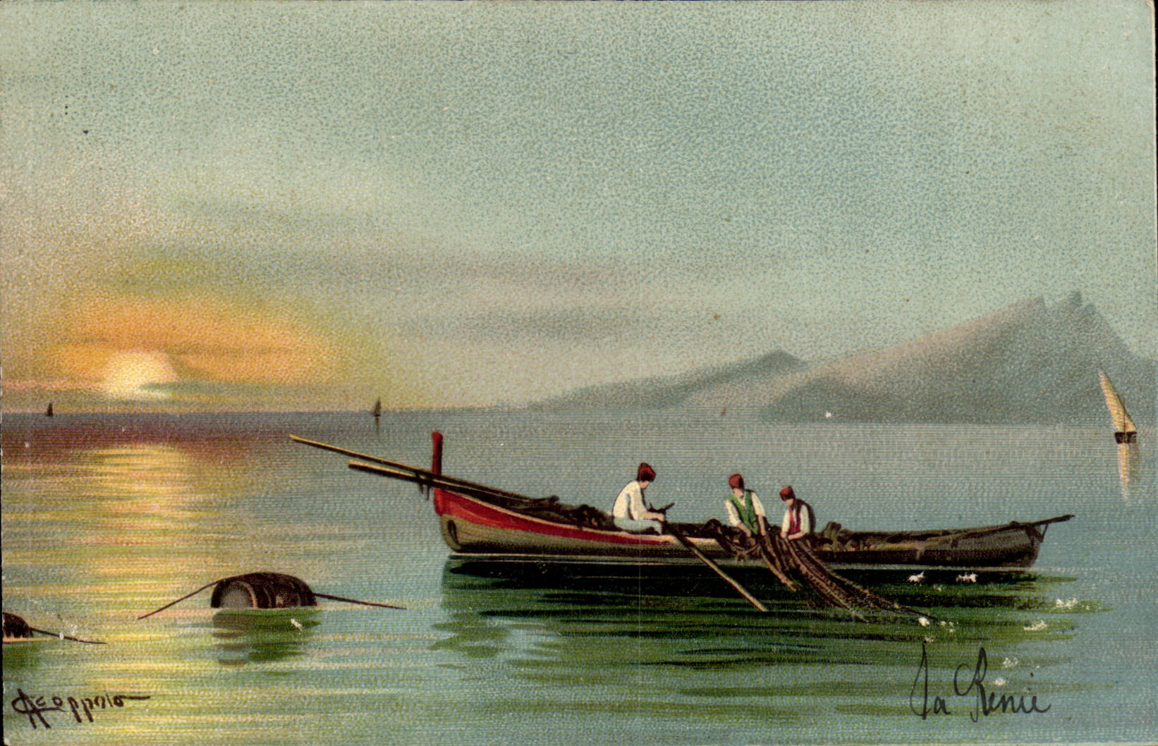 CPA Phantasie-Boot hat sinning