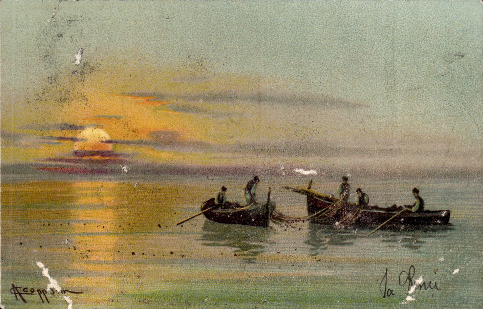 CPA Phantasie-Boot hat sinning