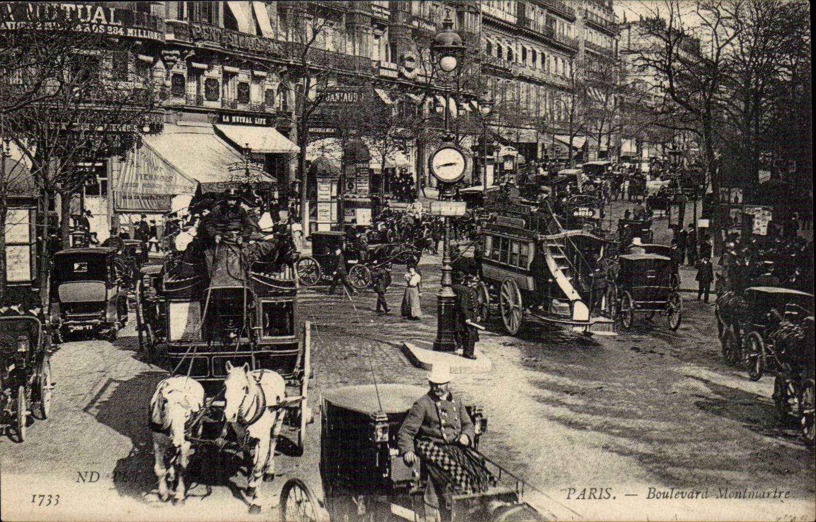 Paris CPA Boulevard Montmatre (nombreuses caleches chevaux) TOP