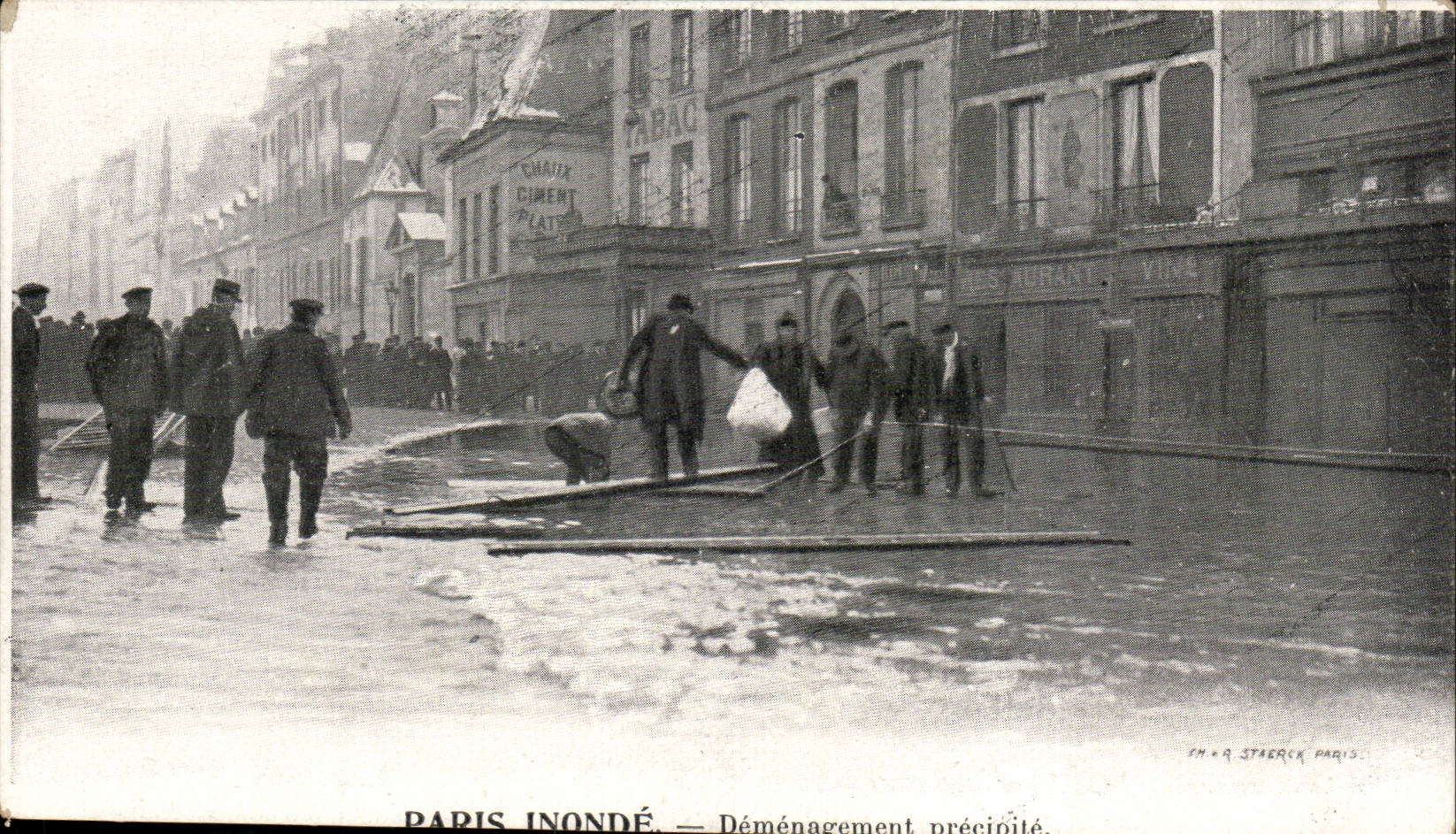 Paris CPA Paris inonde Demenagement precipite Publicite Kabiline Teinture de menages