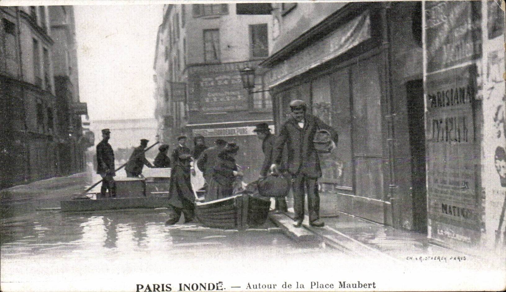 Paris CPA Paris inonde Autour de la Place MAubert Publicite Kabiline Teinture de menages