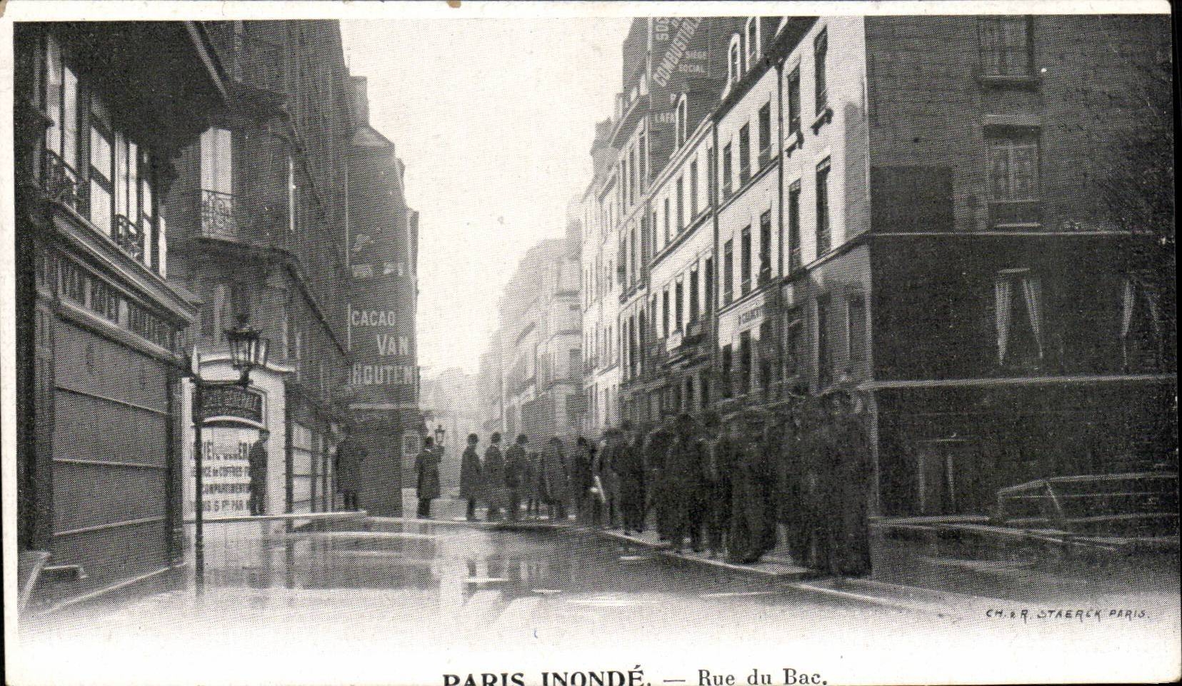 Paris CPA Paris floods Rue of low Publicite Kabiline Teinture of households