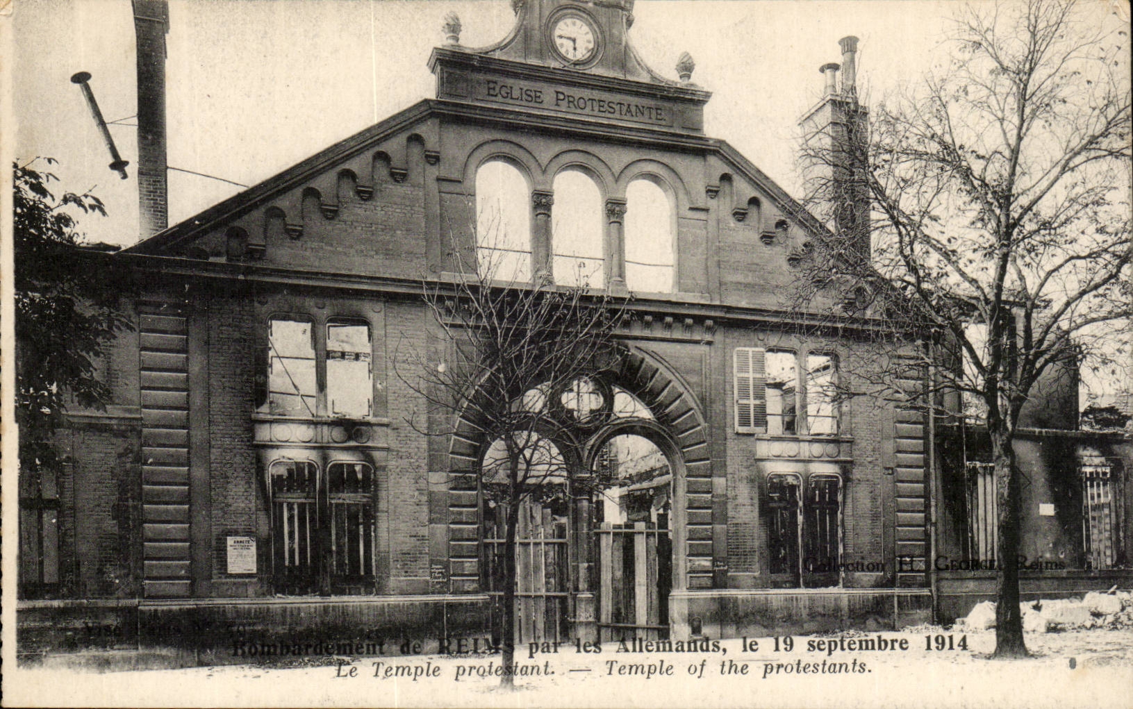 CPA Reims bombardee durch deutschen 19 September 1914-Protestant-Tempel