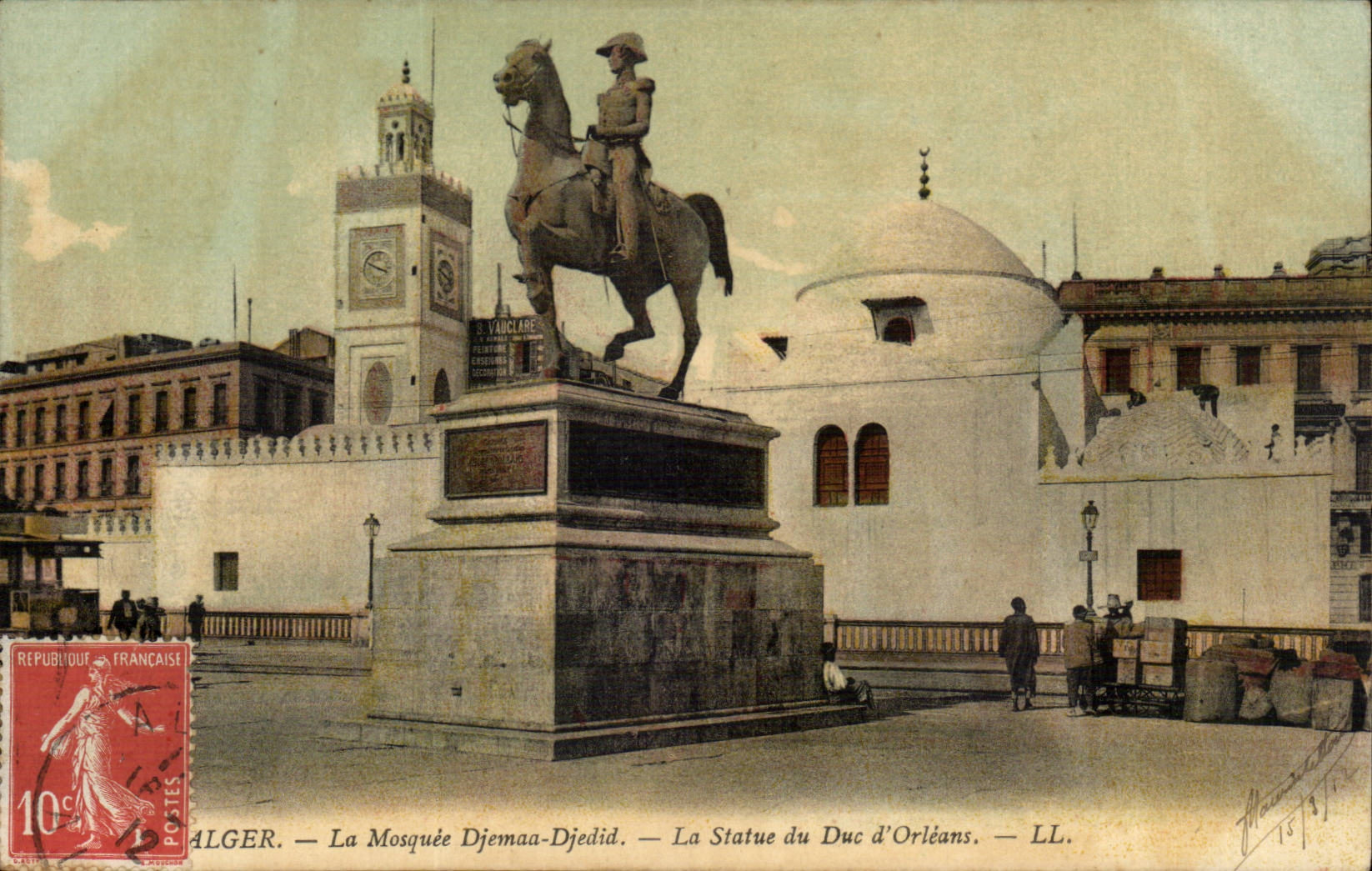 Algeria Algiers CPA the mosque djemaa Djedid Statue of the duke of Orleans