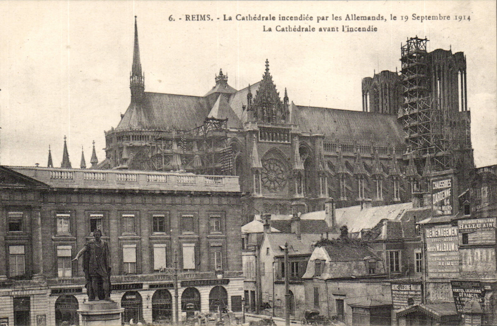 Reims CPA das gesetzte Feuer der Kathedrale durch zum Deutschen am 19 September 1914 die Kathedrale vor dem Feuer