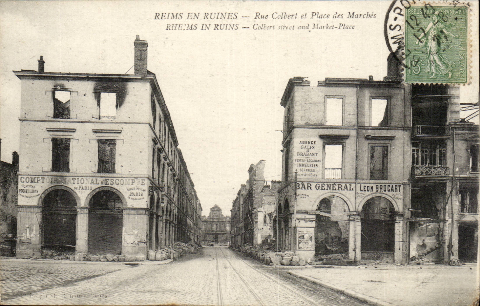 Reims im Ruinen CPA Strasse colbert und in den Platzmarkten
