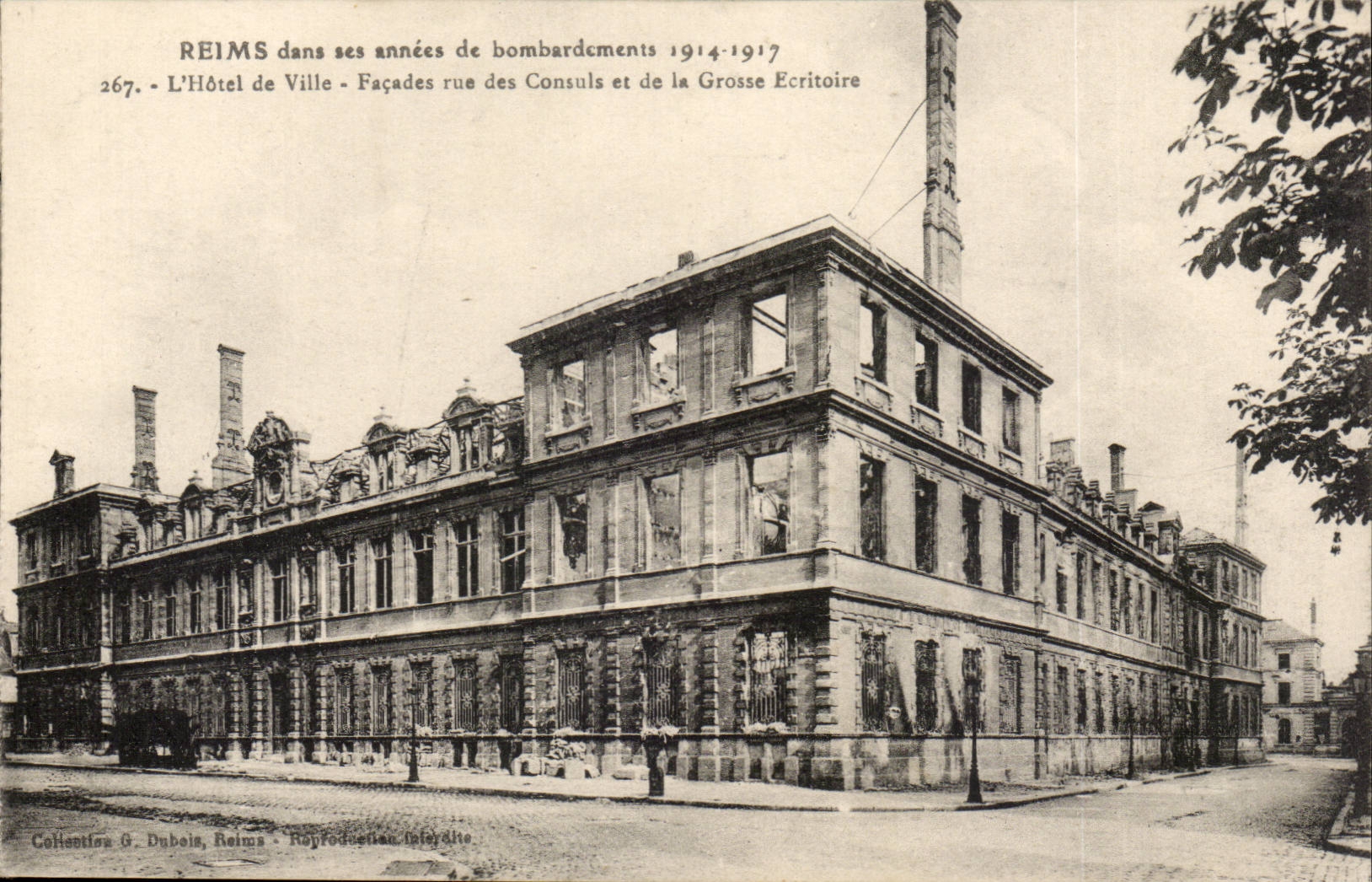 Reims in seinen Jahren von Bombardierung 1914 1917 CPA Rathaus Frontstrassen der Konsuln und der grossen Schreibtischgarnitur