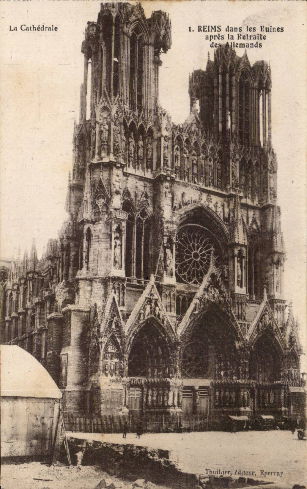 Reims in den Ruinen nach dem Ruhestand deutschen CPA die Kathedrale
