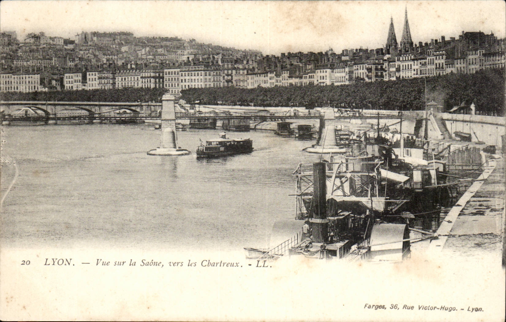 Lyon CPA gesehen auf den Saone in Richtung zu den Carthusian Monchen