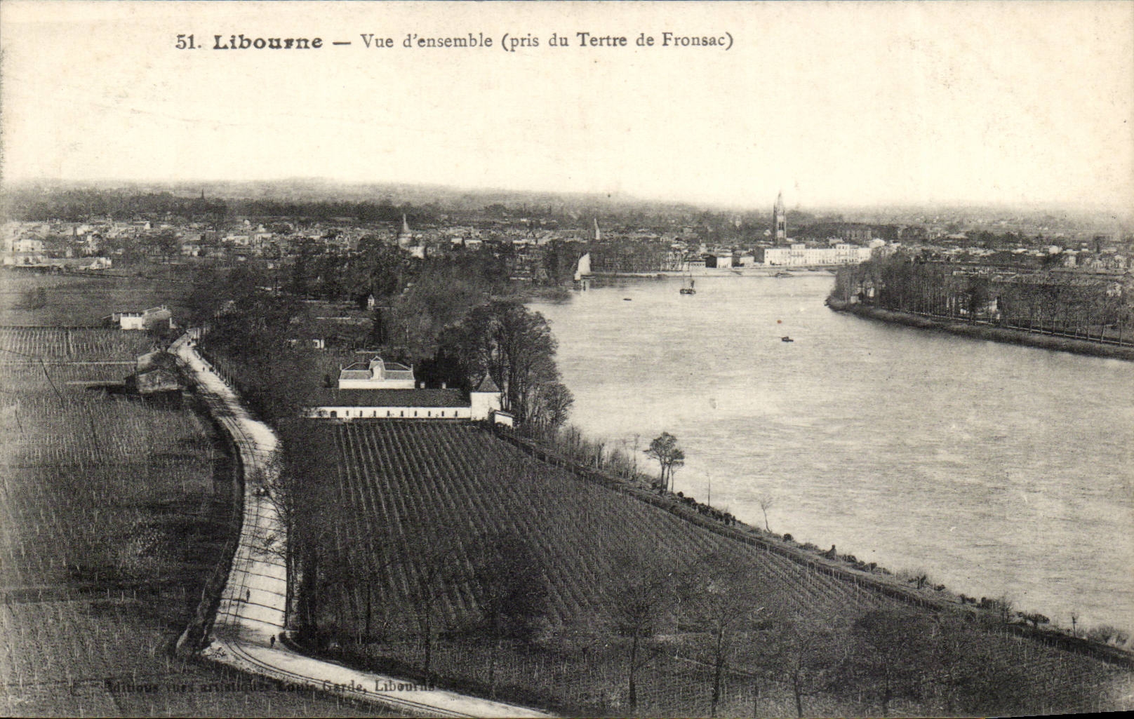 Libourne CPA Gesamtabbildung (Hillock von Fronsac genommen)