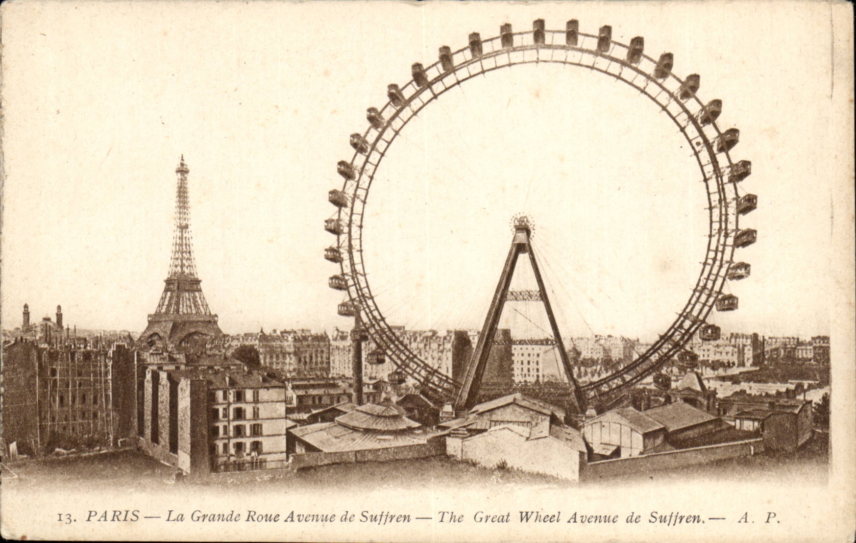 Paris CPA the large wheel which occurred of Suffren (Eiffel Tower)