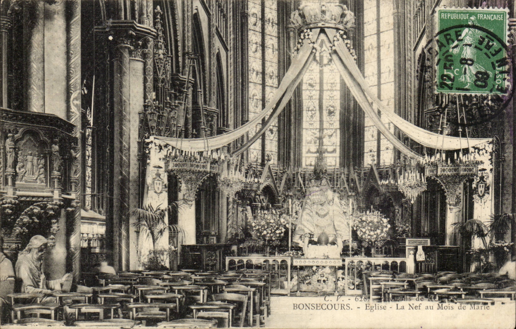 Rouen CPA Bonsecours Church the nave in the month of Mary