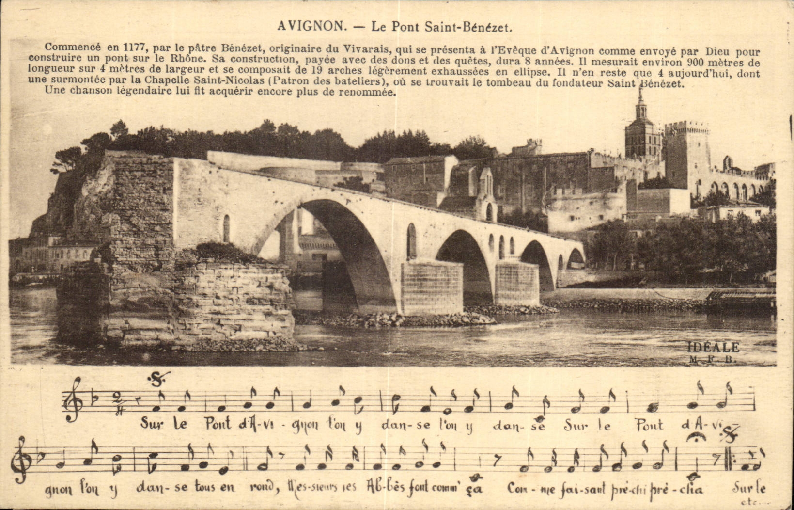 Auxerre - Le Pont saint Benezet - la musique - instrument - chanson d'enfant - CPA 