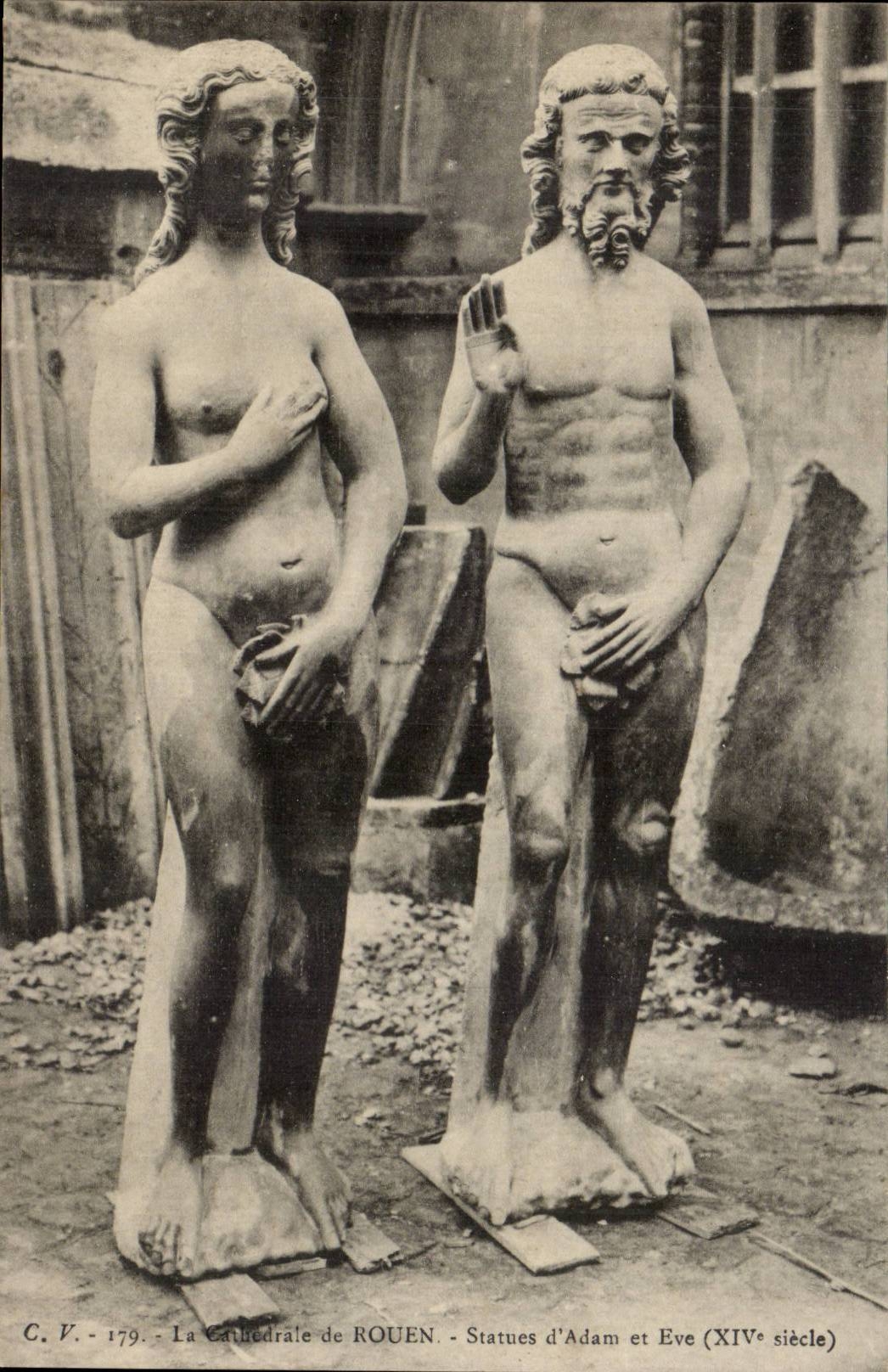 Rouen - the Cathedral - Statue of Adam and Eve - CPA