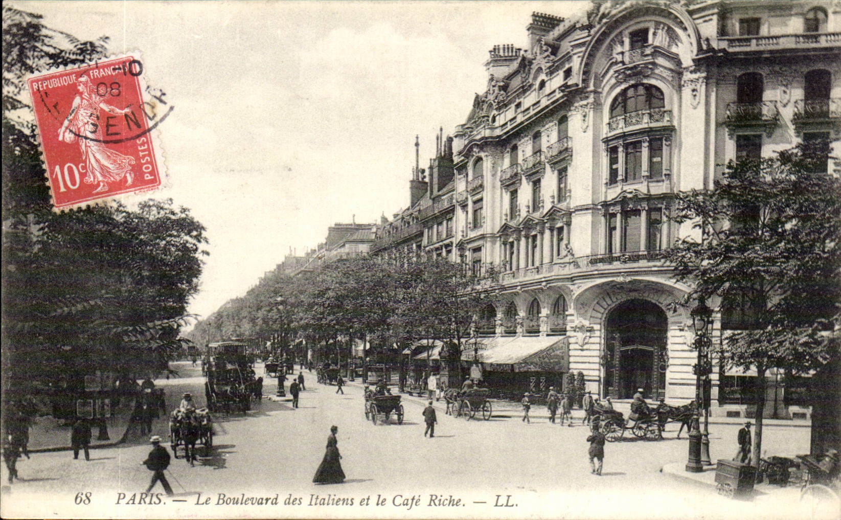 Paris CPA Boulevard des Italiens et le cafe Riche