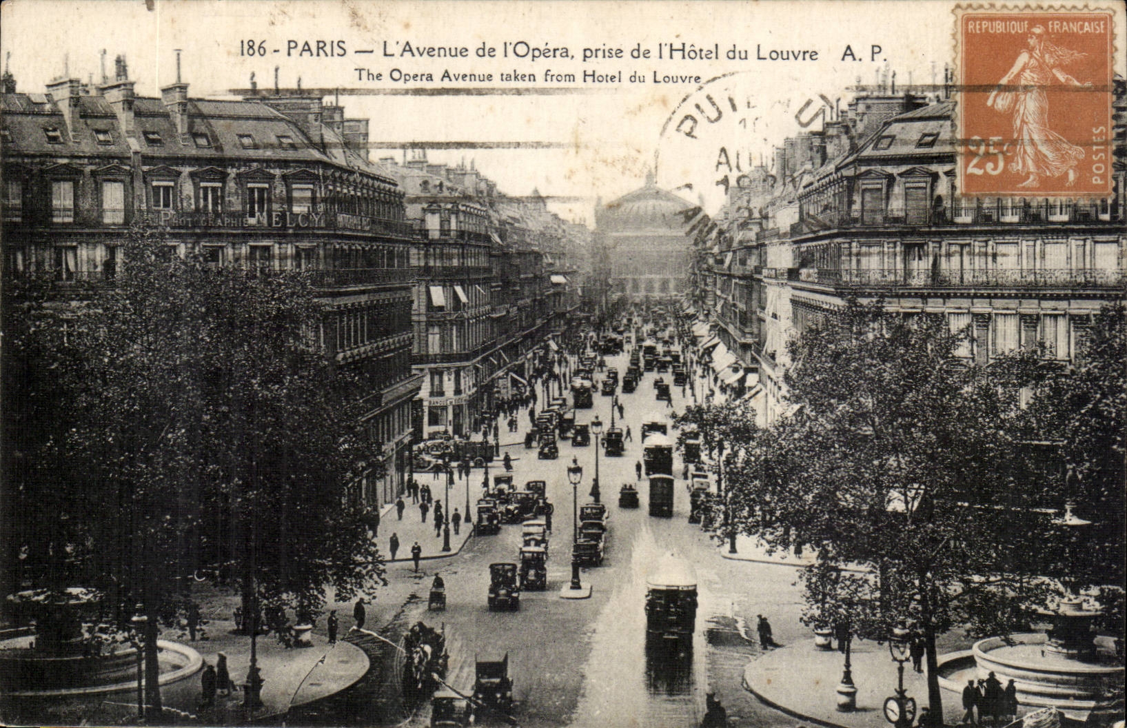 Paris CPA Avenue de l'opera prise de l'hotel du Louvre