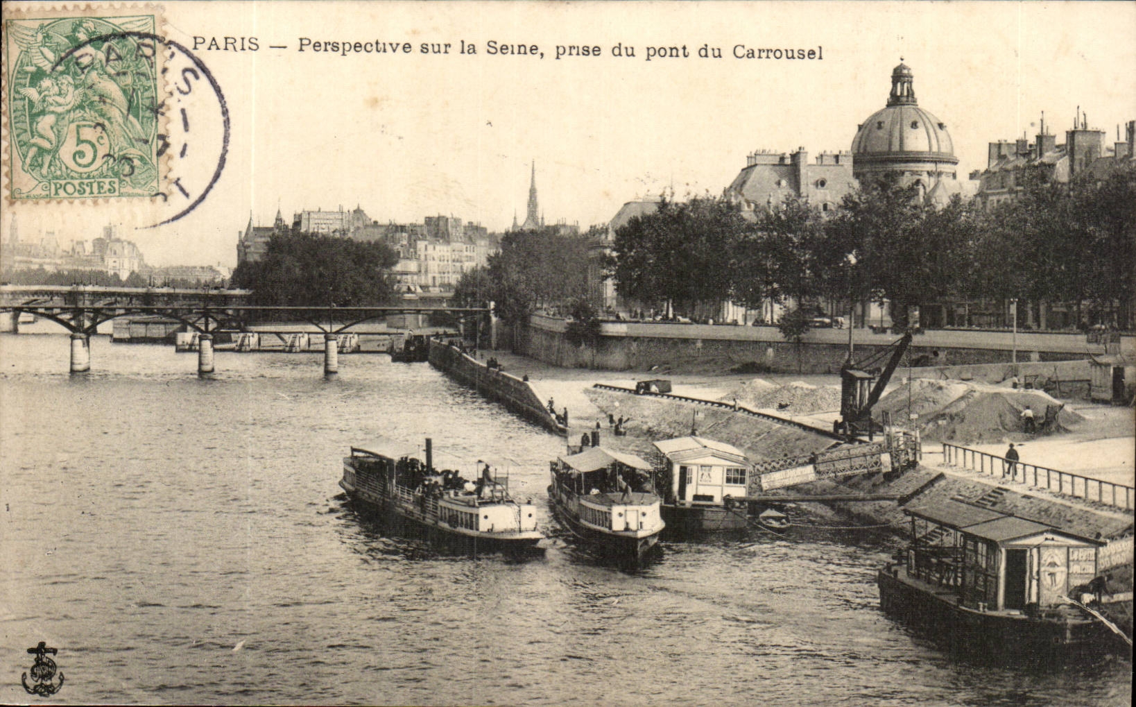 Paris CPA View on the Seine taken of the bridge of the Carousel