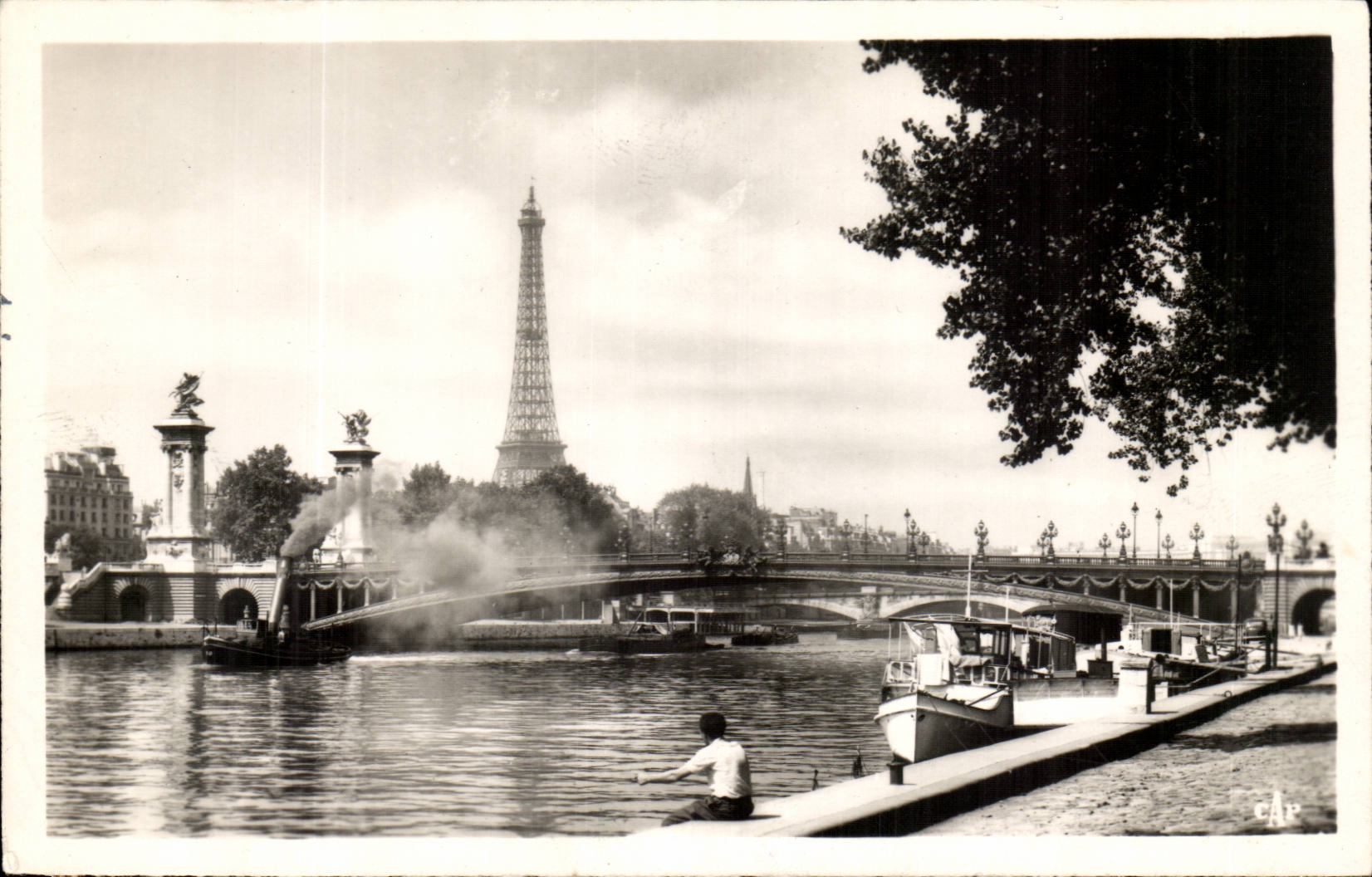 Paris CPA Seen on the Seine Bridge Alexandre III and the Eiffel Lathe