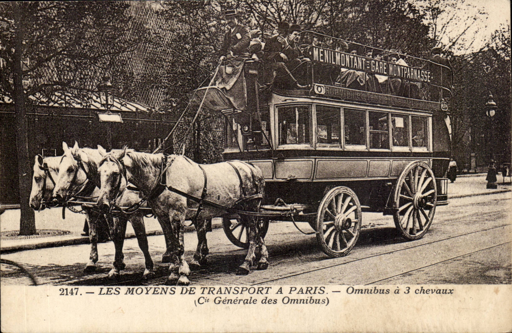 Paris CPA the Omnibus means of transport has 3 horses (general Co) (motor vehicle Menilmontant Gare Montparnasse