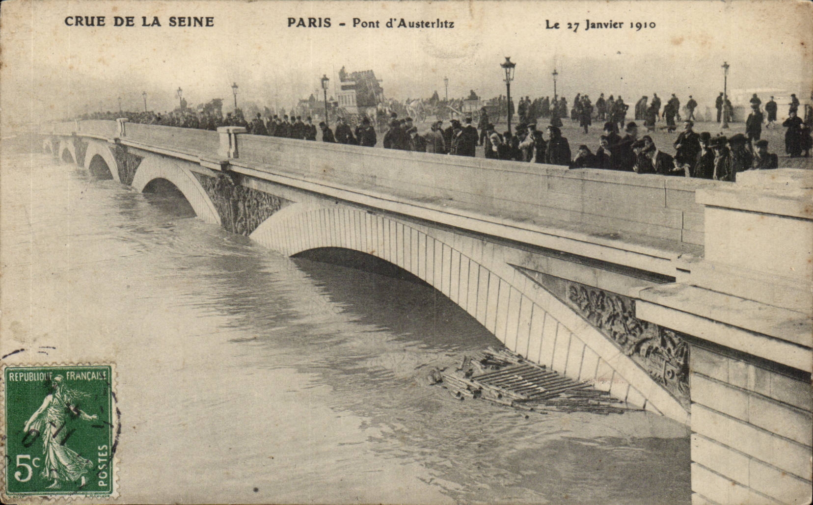Paris CPA Inondations de Paris 29 janvier 1910 Pont d'Austerlitz Le 27 janvier
