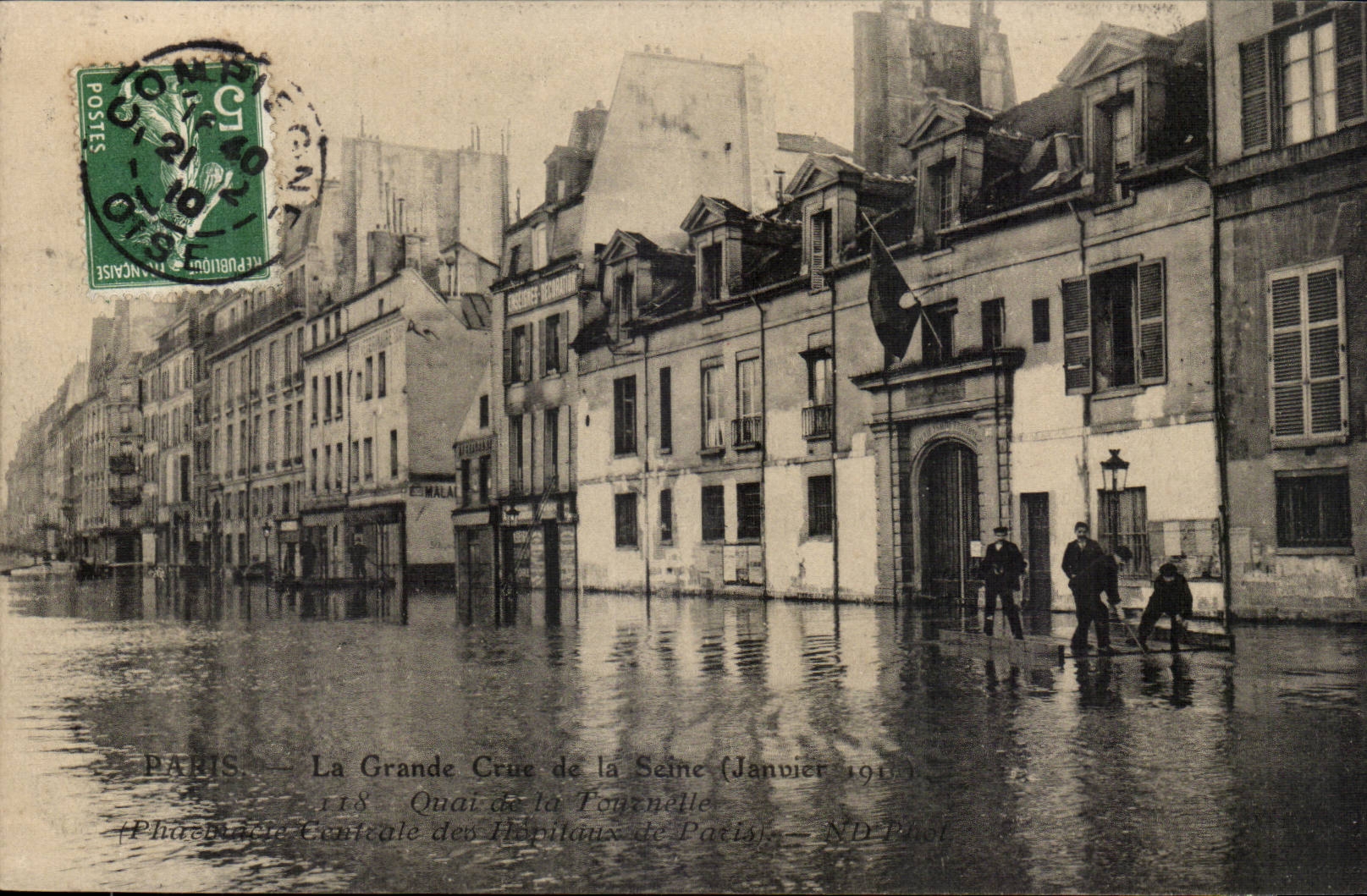 Paris Venice CPA 1910 Quai Floods of the Small tower (central pharmacy of the Hospitals of Paris)