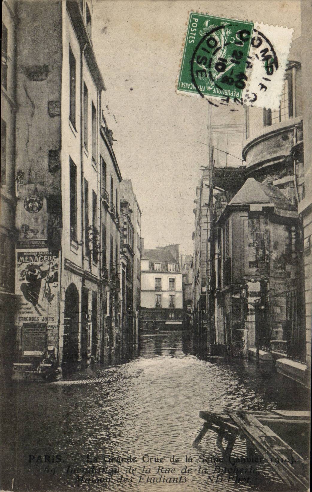 Paris Venice CPA 1910 Rue Floods of Bucherie House of the Students