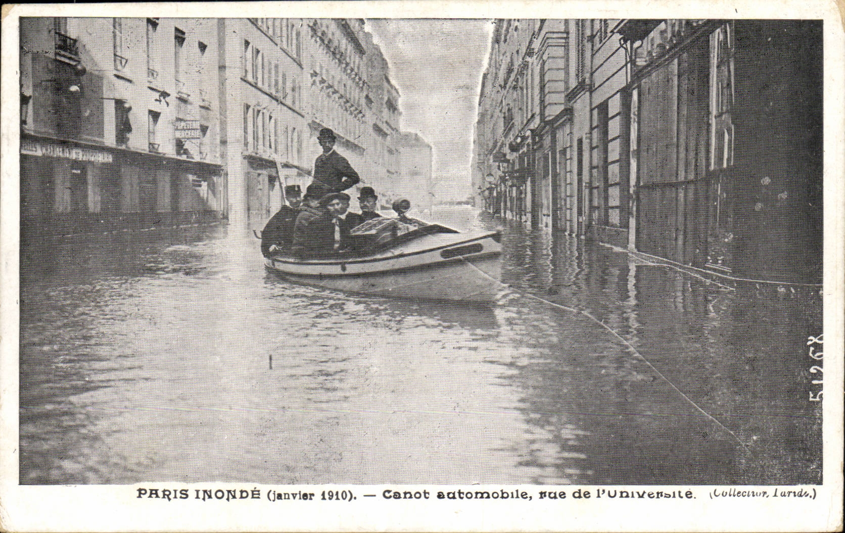 Paris CPA automobile 1910 Canot Floods street of the university