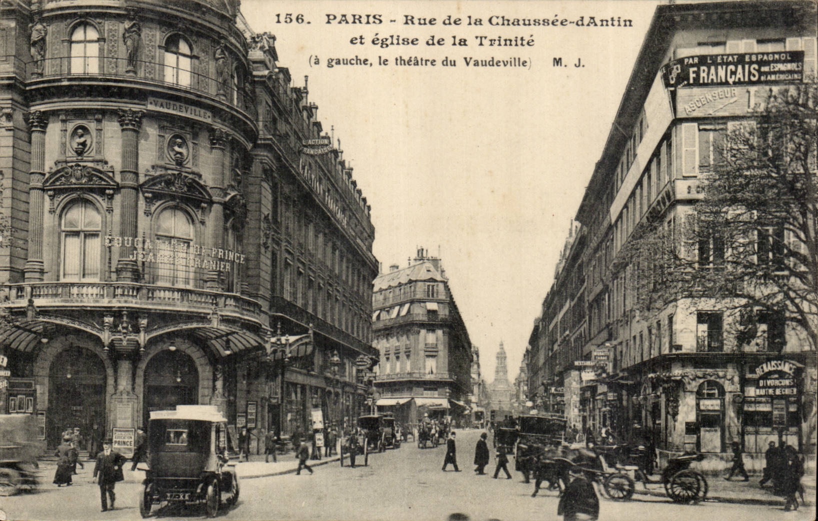 Paris CPA Rue de la Chausse d'Antin et eglise de la Trinite