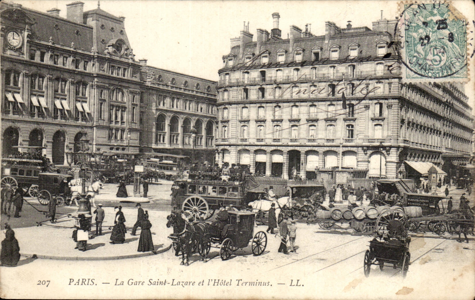 Paris CPA Train station Saint Lazare and the hotel Terminus