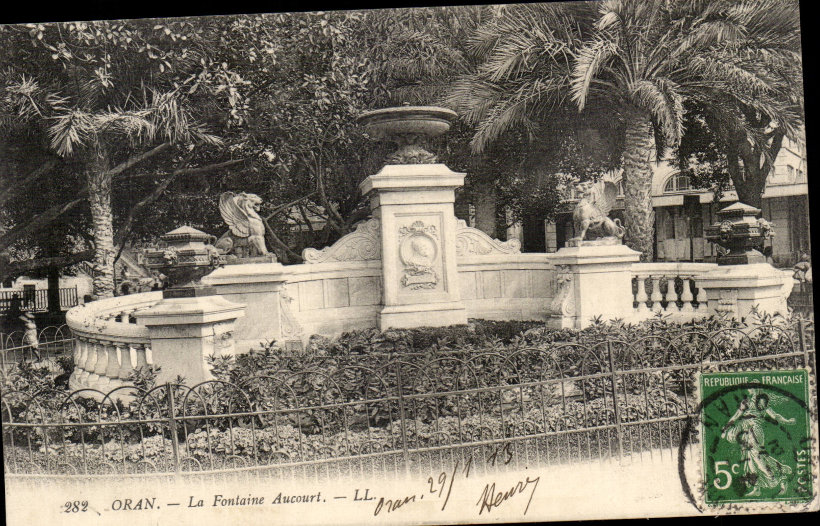 Algeria Oran CPA the Aucourt fountain