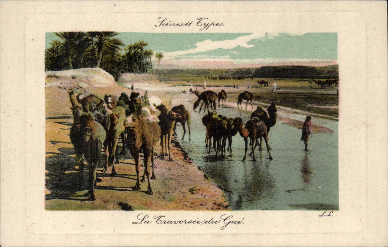 Szenen und Standards Algerien-CPA die uberfahrt der Furt (Kamelkamele)