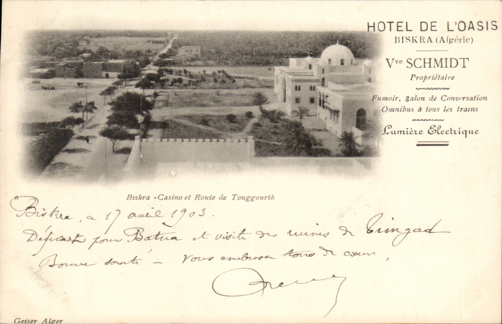 Kasino Algerien-Biskra CPA Constantine und Strasse des Touggourth Hotels der Schmidt-Oase