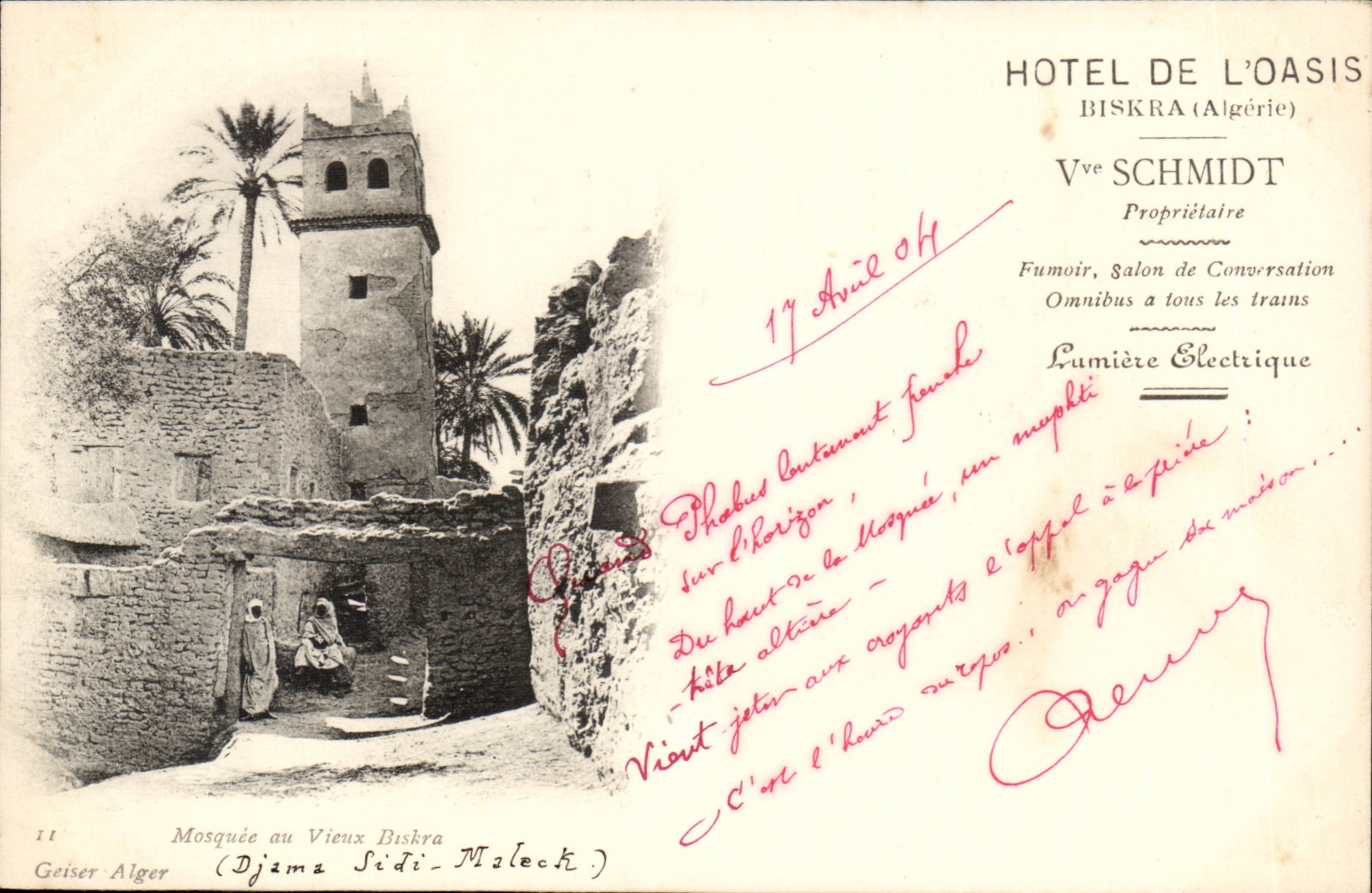 Hotel Algerien-Biskra Constantine CPA der Oase Schmidt-Inhaber-Moschee des Biskra alten Mannes
