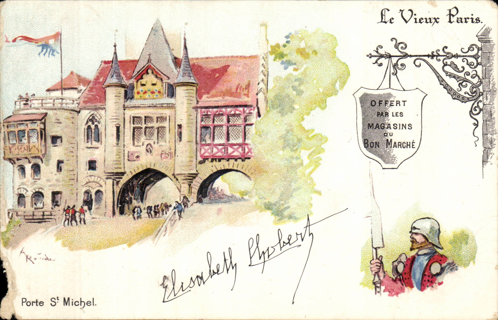 Paris CPA Le vieux Paris Porte St Michel Offert par les Magasins du Bon Marche