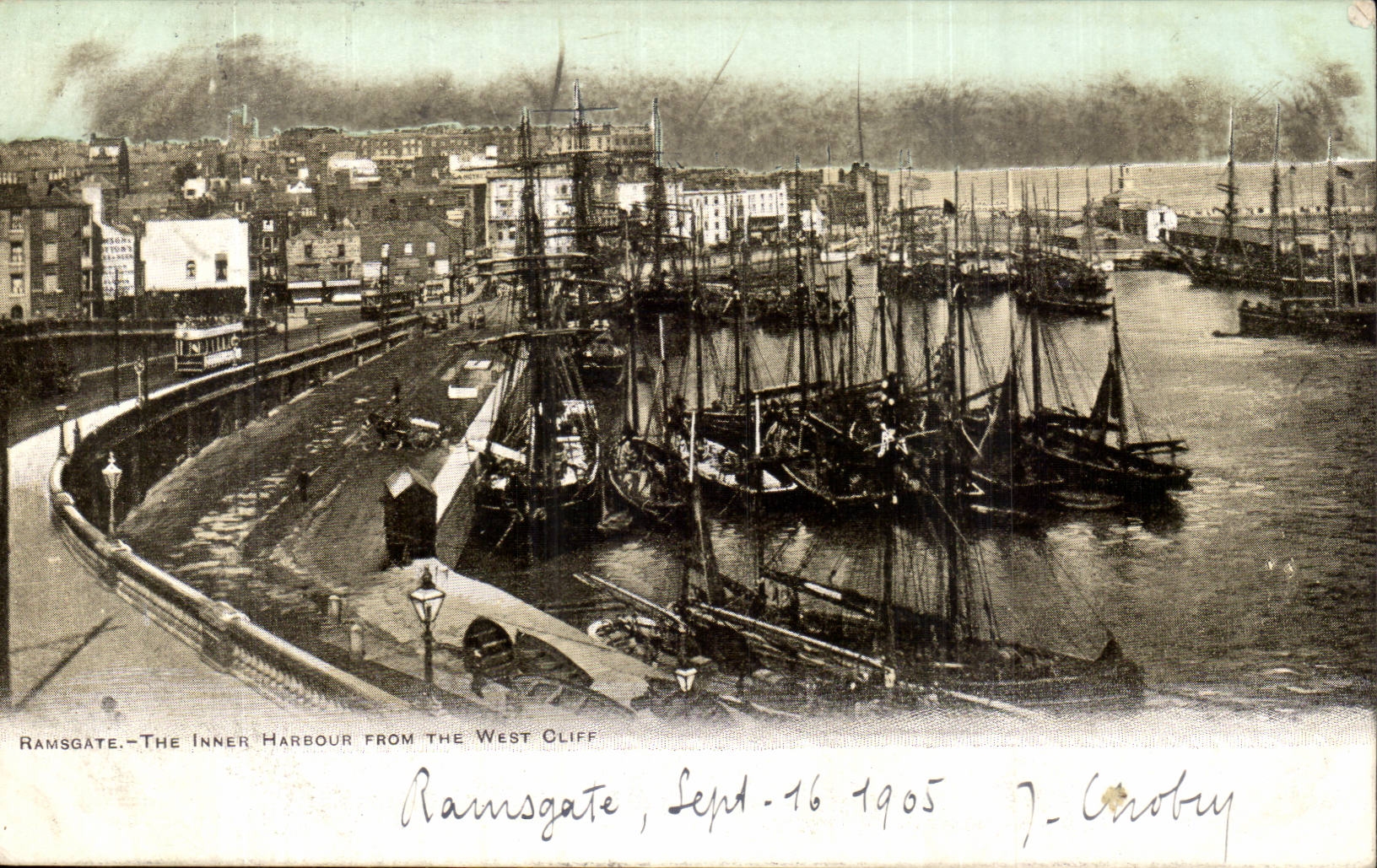 Das Vereinigte Konigreich CPA Ramsgate der innere Hafen von ihm nach Westen Klippe (Boot)
