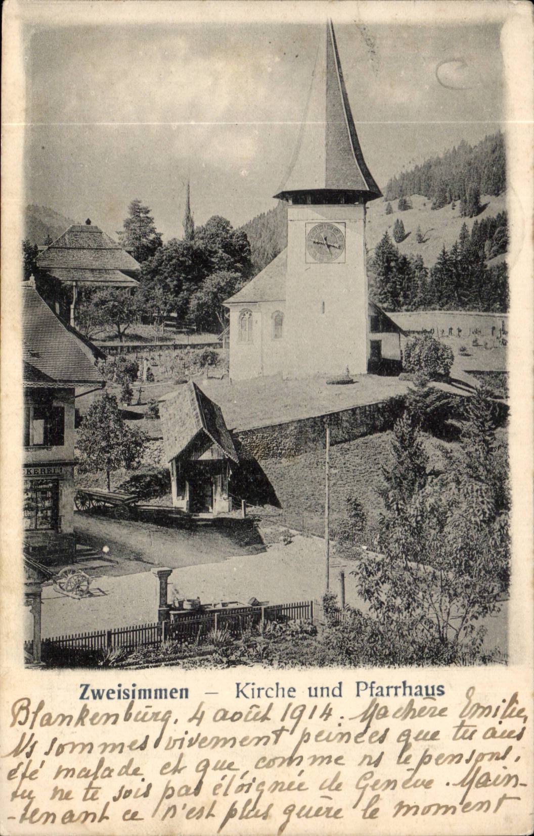 Suisse CPA zweisimmen Kirche und Pfarrhaus