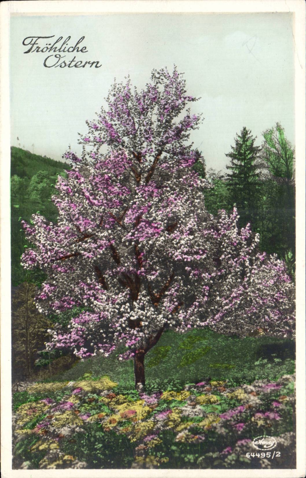 CPA Fantasy Frohliche Ostern (tree tree)