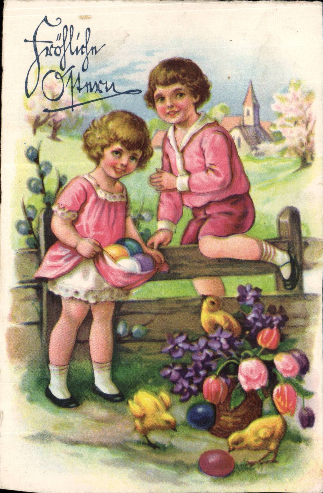 Kuken CPA Phantasie-Kind-Ostern-Ostern