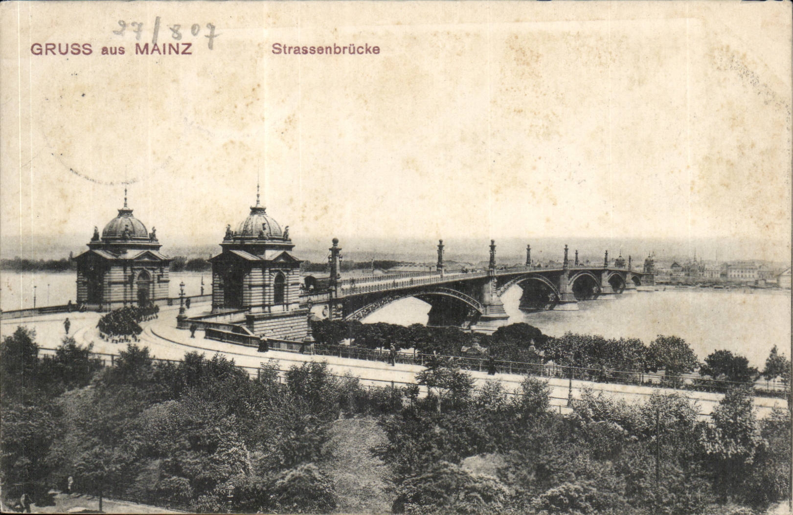 Deutschland CPA GRuss aus Mainz Strassenbrucke