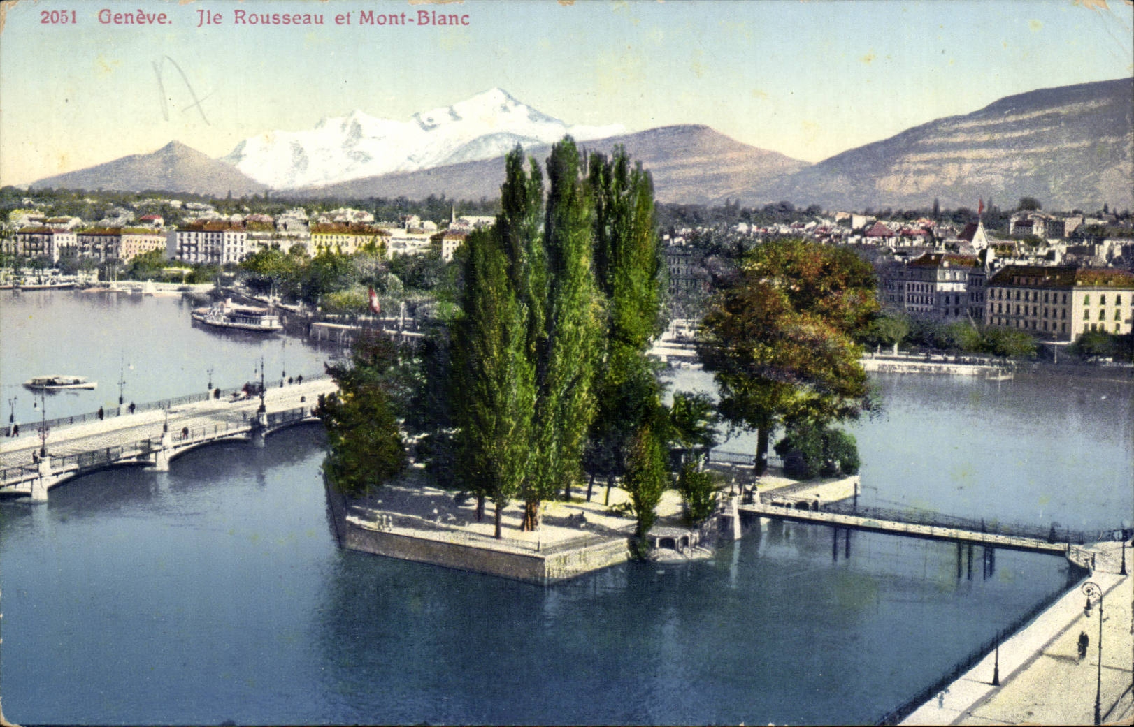 Switzerland - Schweiz - Geneva - Island Rousseau and Mont Blanc - CPA