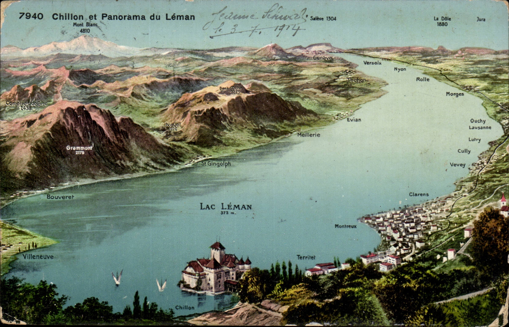 Suisse CPA Chillon et panorama du Leman