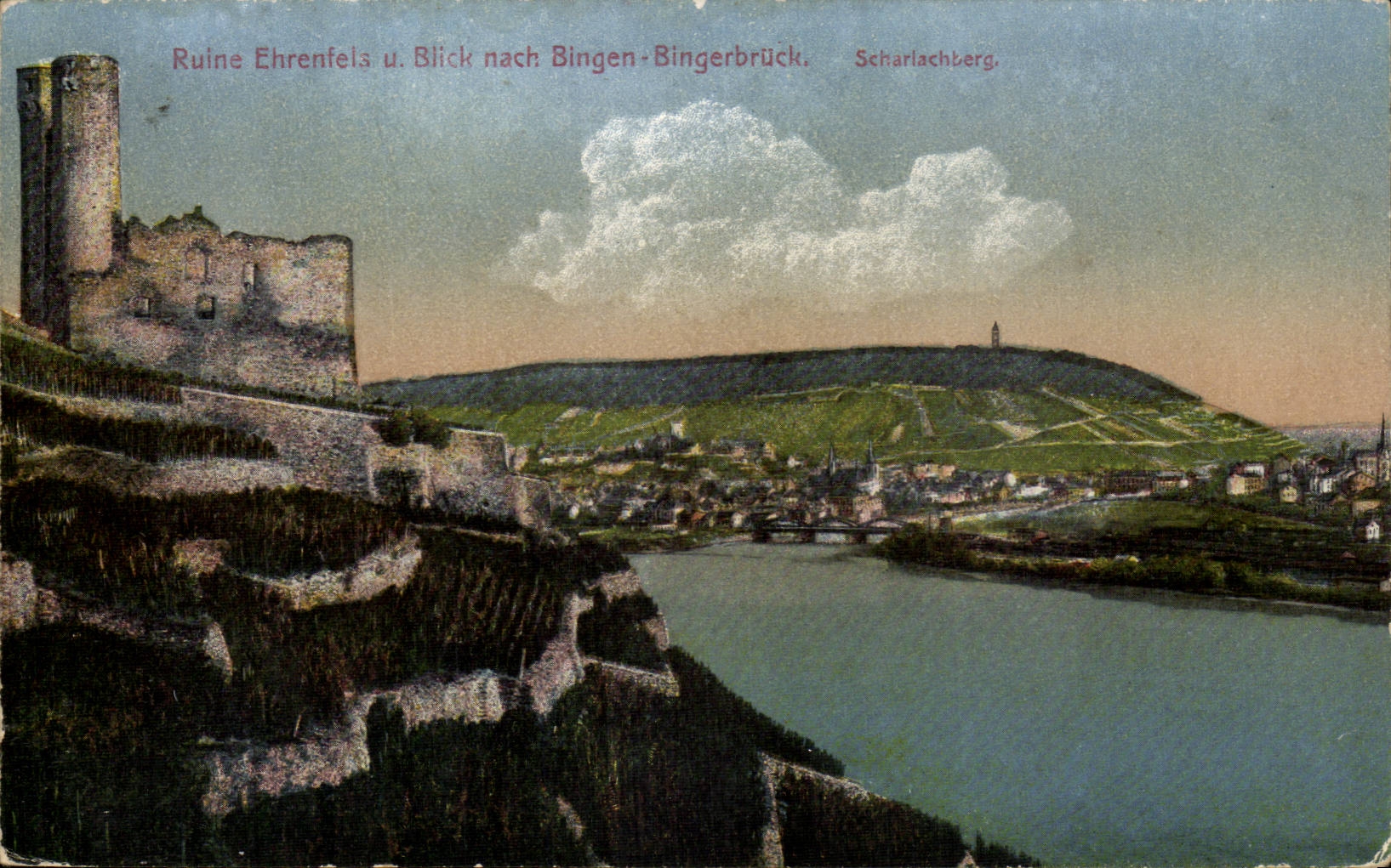 Germany CPA Ruins Ehrenfels U Blick nach Bingen Bingerbruck Schalachberg