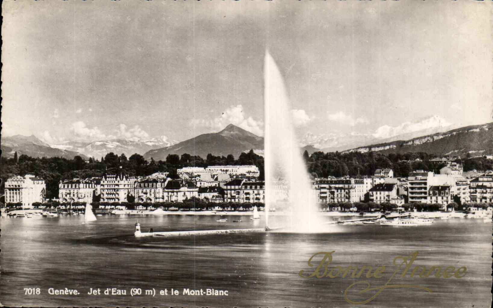 Switzerland CPA Geneva Jet of water and Mont Blanc