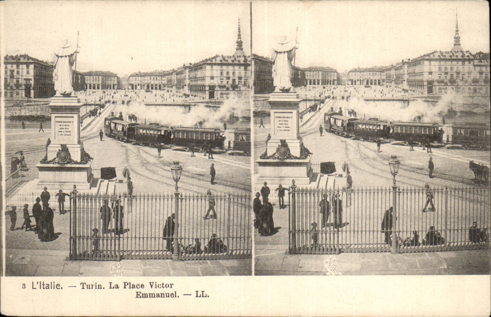 Italie Italia CPA Turin Place Victor Emmanuel (train)