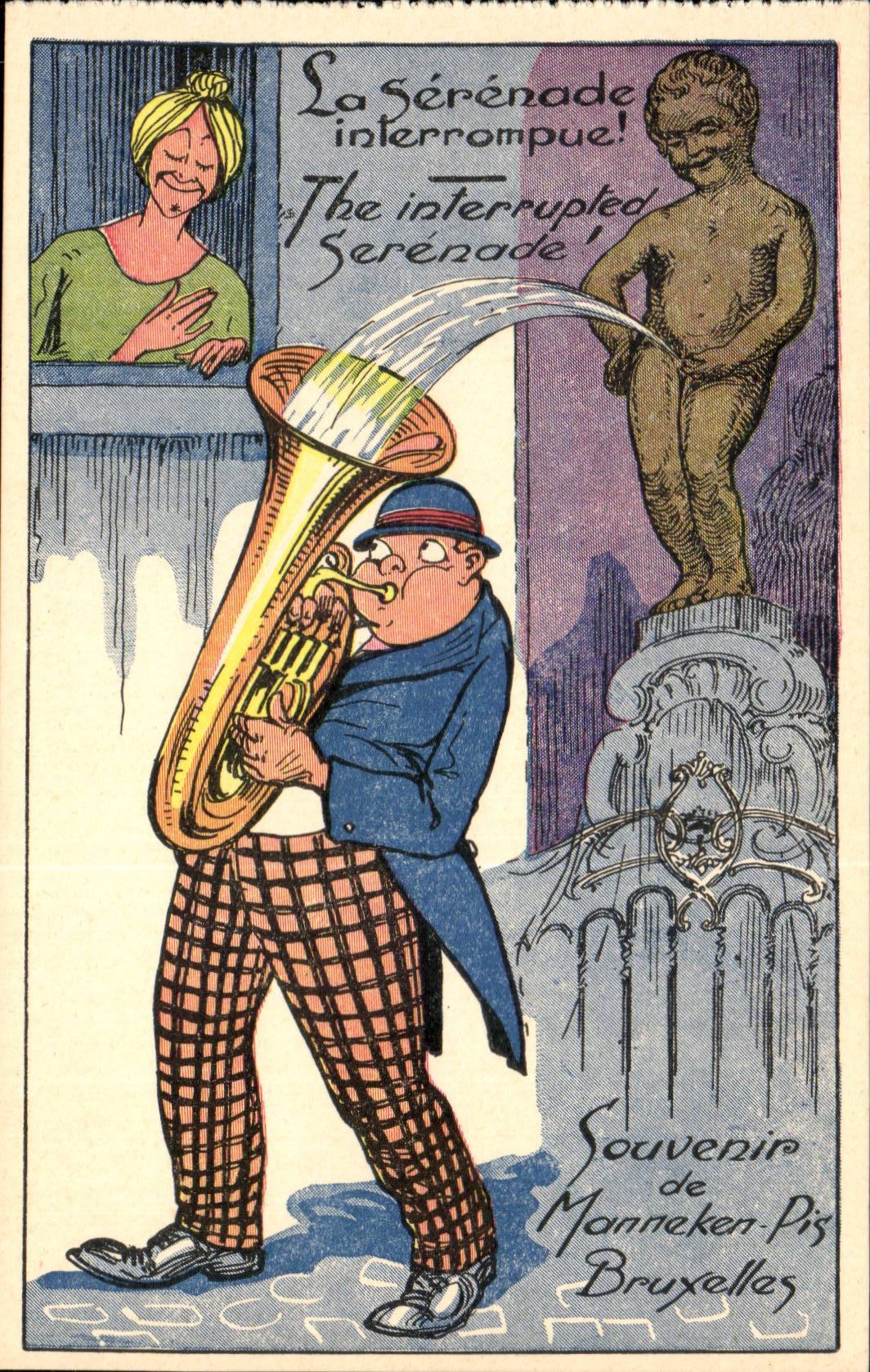 Belgie Belgique CPA Manekken Pis La serenade interrompue (cor tuba musique)