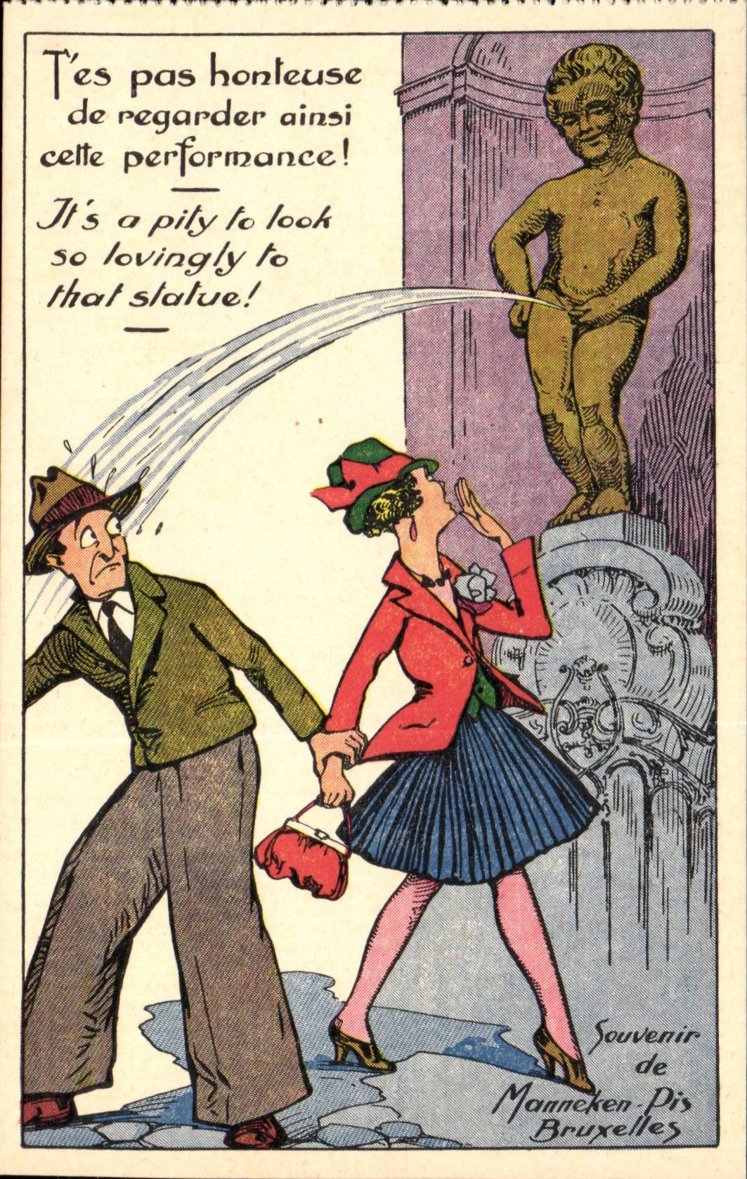 Belgie Belgique CPA Manekken Pis T'es pas honteuse de regarder ainsi cette performance
